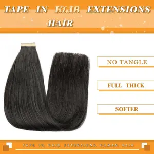 Tape in Hair Extensions Human Hair 14 Inch 20Pcs Natural Black Salon Quality No Tangle Full Thick Softer Invisible Safe Easy Install for Women