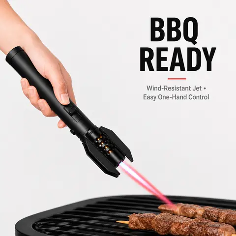 Windproof Butane Torch Lighter — Portable Jet Flame for BBQ & Kitchen, Refillable, Great Gift for Dad (No Gas)