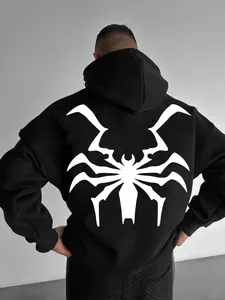 Men's Regular Fit Spider Print Drawstring Graphic Hoodie, Casual Pocket Long Sleeve Hooded Sweatshirt, Men Clothes for Fall & Winter Daily Wear