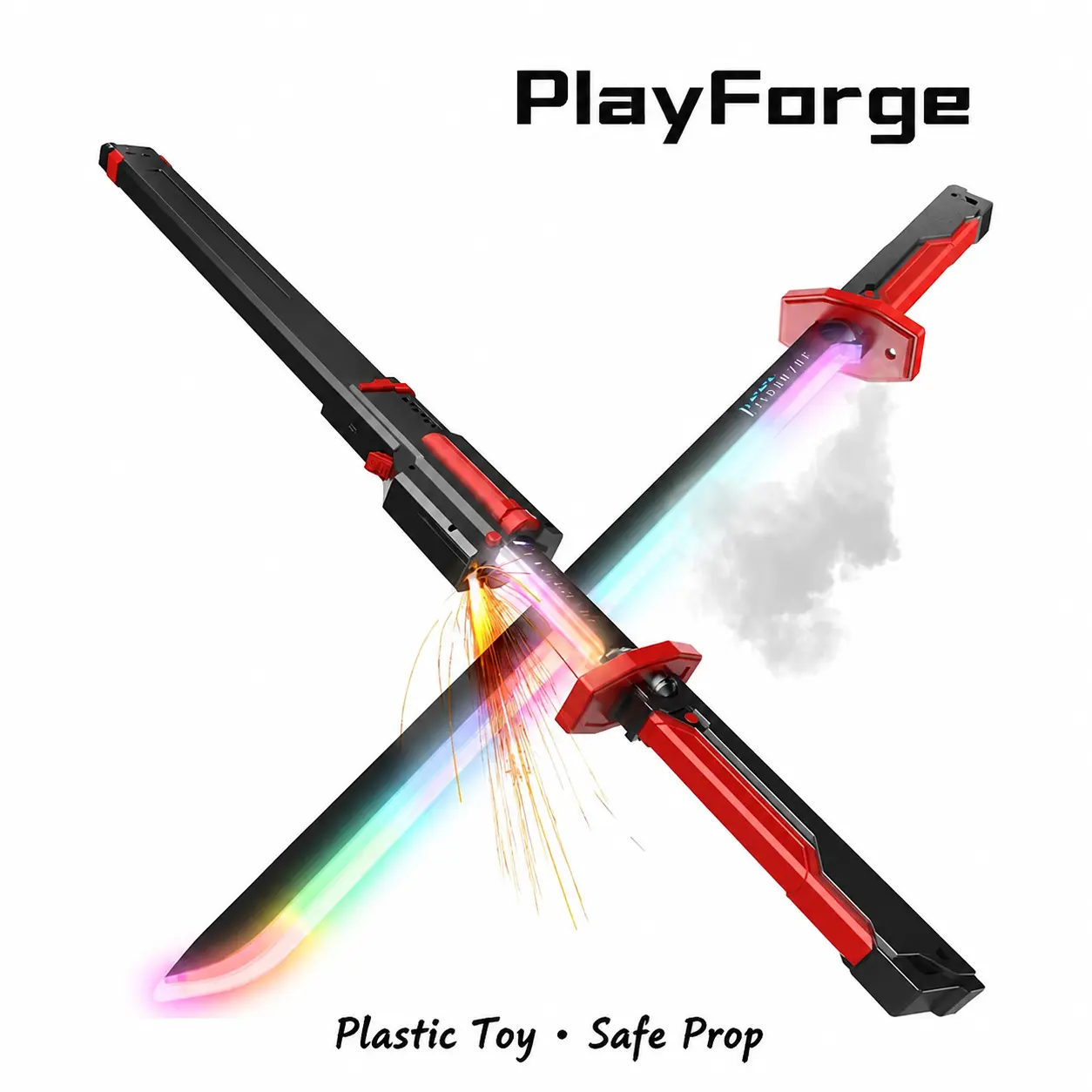 SparkBlade Samurai LED Lightsaber Toy - 31.5 inches Fantasy Cyberpunk Katana Swords, RGB Glowing Blade, Durable Collectible, Lithium Ion Battery, Mist Spray, Spark Effects, Unisex Role Play Gear, Toys for Boys