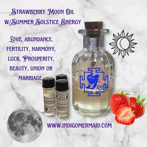 Strawberry Moon Oil 2024, Full Moon Oil, Ritual Oil, Witchcraft, Wicca, Magical, Indigo Mermaid, Sea Sisters Apothecary Scent Blend Comfort Aromatherapy Essential Glass Solution Healthy Health