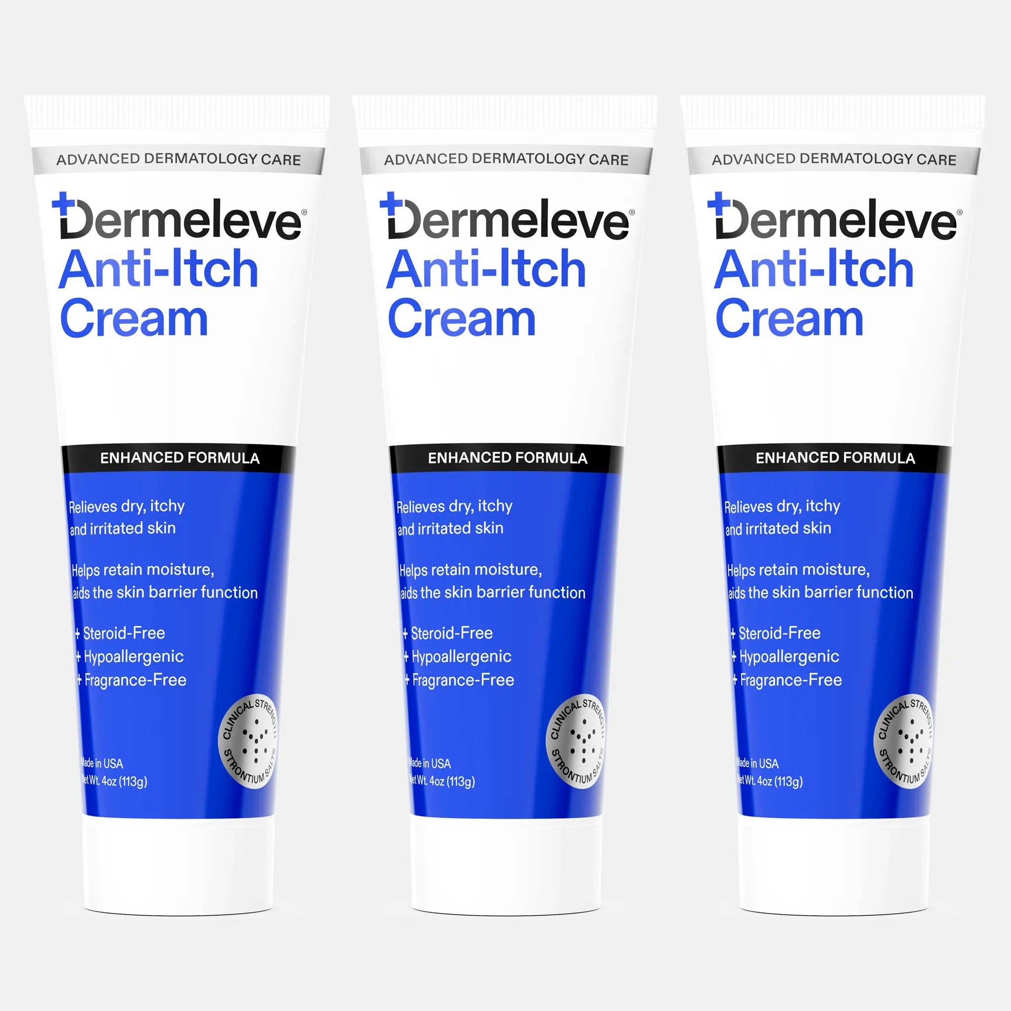 Dermeleve Cream 4oz. (3 Pack) - Moisturizing Itch Relief Cream with Shea Butter, Hyaluronic Acid & Vitamins for Smooth Skin