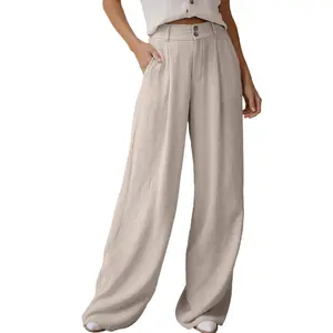 Dokotoo Womens Linen Pants Casual Loose Wide Leg Pants for Women Elastic Waist Palazzo Pants Trousers with Pockets