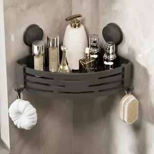 Corner Shower Shelf Suction Cup Shower Caddy No Drilling Bathroom Organizer Storage Rack Adhesive with Towel Bar 3-Pack Gray