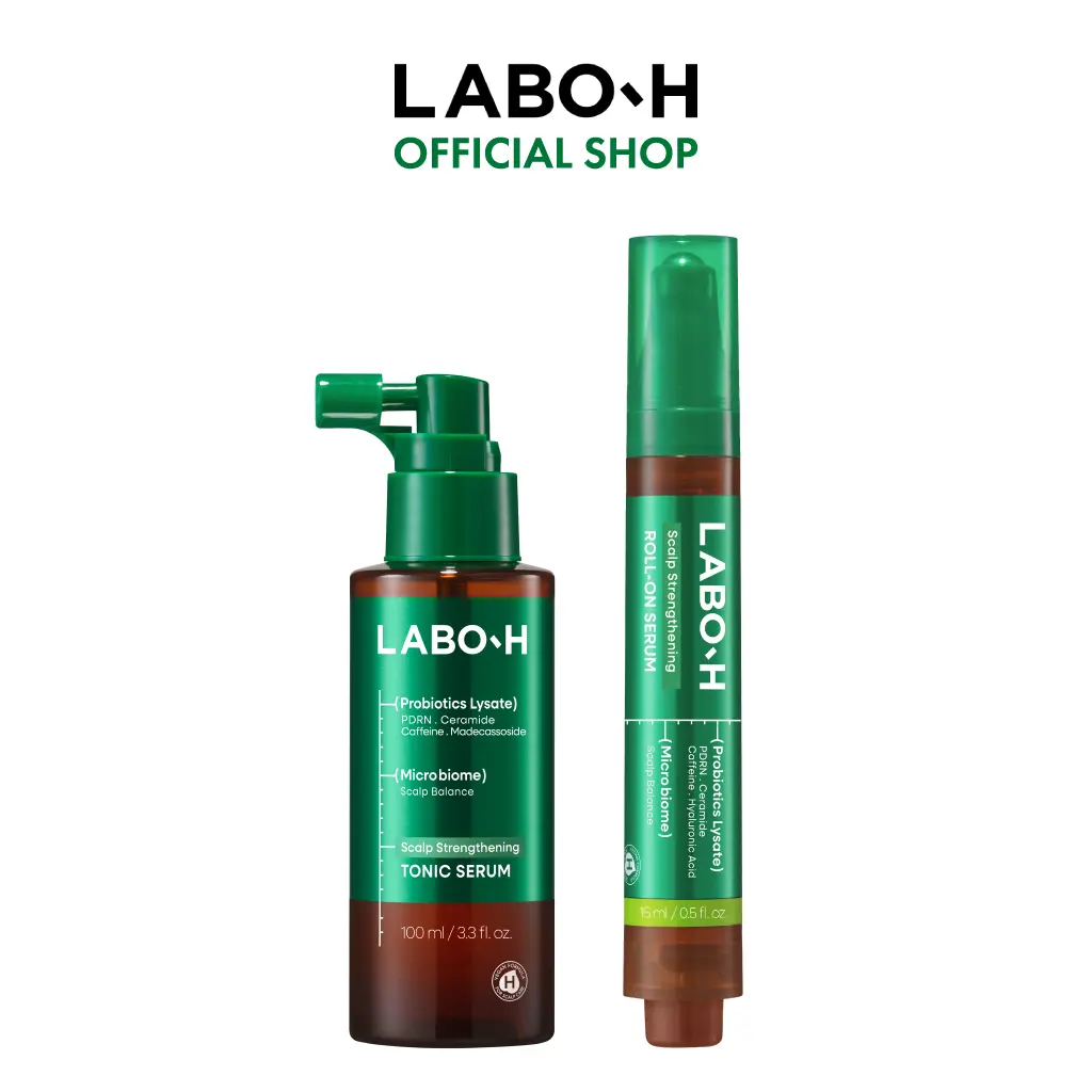 LABO-H Dual Serum Duo | Cooling Scalp Tonic and PDRN Roll-On Serum | Daily Leave-On Hair Loss Routine Set | Korean Haircare
