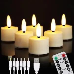 LED Rechargeable Tea Lights Candles with Remote, 6 pcs Battery Operated Flickering Tealights with Timer, USB Charging Votive Candles for Wedding Christmas Party Decor