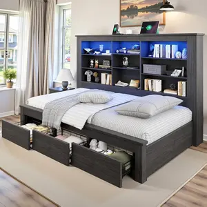 AMERLIFE Twin Daybed with Bookcase Headboard, USB-C Charging, RGB Lights & 3 Drawers, No Box Spring Needed, Farmhouse Wood Bed Frame for Teens, Dorms, Guest Room, Black/Best Gift Ideas/Christmas Gifts