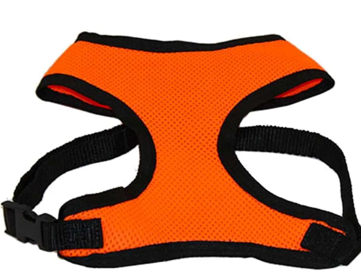 CuteNFuzzy Basic Halter Dog Harness Vest - 100% Polyester, Comfortable Breathable Mesh, Soft Padded Neck Opening, Adjustable, Easy Snap On/Off Buckle, Easy to Remove, Use with Any Leash, Orange, Small, 6-Month Warranty