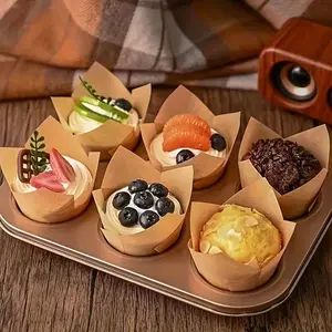 Elegant Wave Edge Tulip Paper Cupcake Liners, Oil-Resistant Baking Cups, Standard Size, Perfect for Parties, Holidays, Food Grade Material