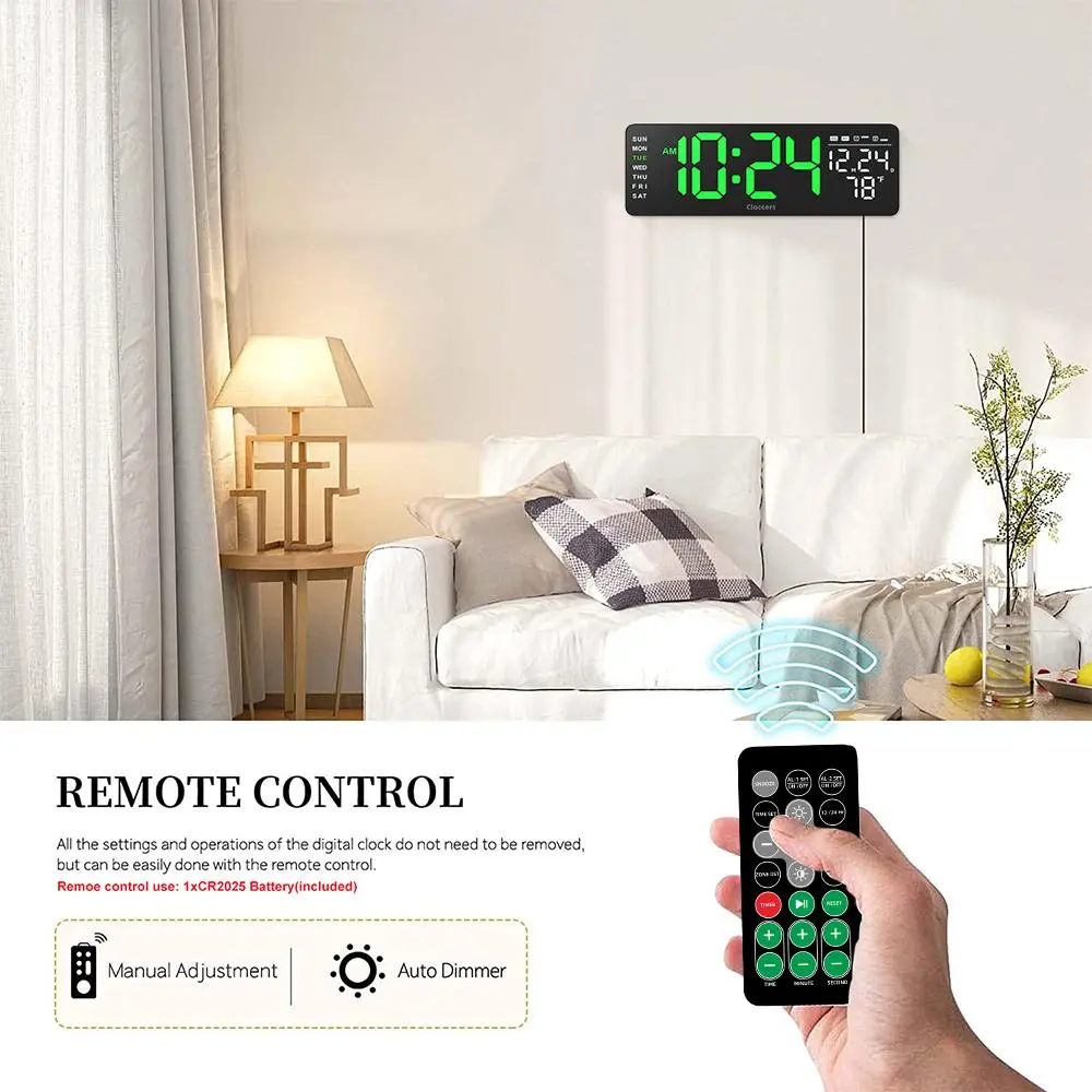 USB & Battery Charging Digital Wall Clock without Battery, 1 Count Remote Control Large Screen Wall Clock with Indoor Temperature Date Week Display, Bedroom Accessories Countdown Digital Timer, Digital Clock Decor, Halloween #GLOBAL PICKS USB & Battery Charging Digital Wall Clock without Battery, 1 Count Remote Control Large Screen Wall Clock with Indoor Temperature Date Week Display, Bedroom Accessories Countdown Digital Timer, Digital Clock Decor, Halloween #GLOBAL PICKS