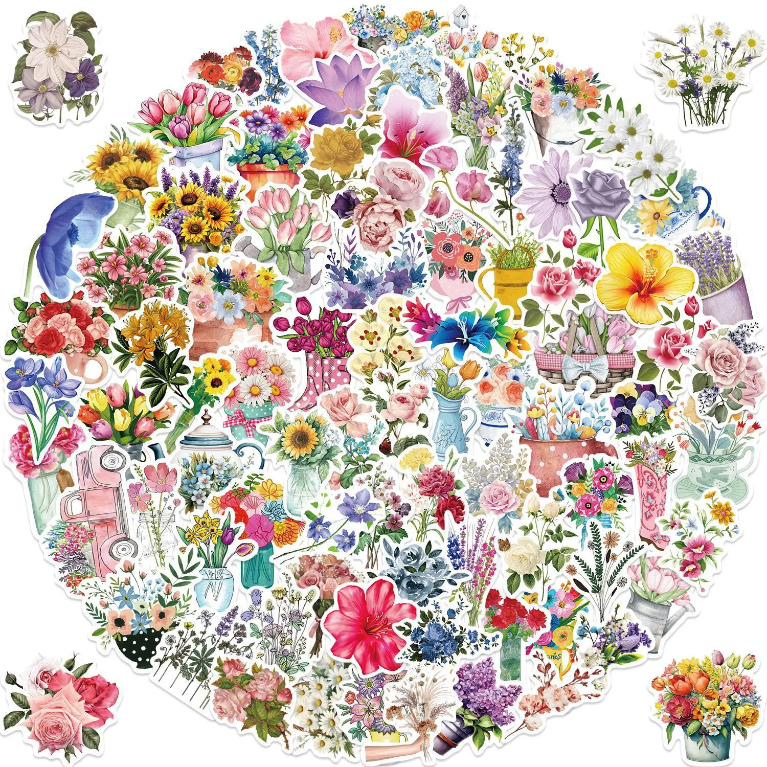 100pc Beautiful Flower Sticker Pack, Positive Slogan Bookish Journal Sticker. Vinyl Waterproof Stickers for Book Phone Laptop Water Bottle. Fun Craft Stickers for Scrapbooks, Planners, Gifts and Rewards. Cute Gifts for Girls Kids Teens Adults.