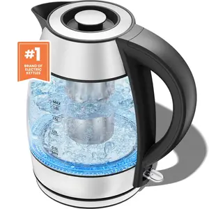 Fast Boiling 1.8L Electric Glass Kettle, Removable Tea Infuser, LED Lights, Stainless Steel Kitchen Appliances Water Boiler Thermo Pot