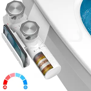 Warm & Cold Water Bidet Attachment for Toilet Seat with Filter, Non-Electric Toilet Bidet with Phone Holder, 3 Spray Modes Self-Cleaning Nozzle Adjustable Water Temperature Pressure, Rear and Feminine Wash Self-Cleaning, Easy Install