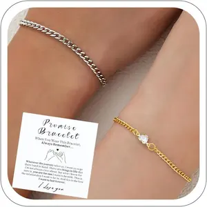 Couples Bracelets Bracelet Matching Bracelets for Couples Boyfriend Gifts Relationship    Accessorie  and  Cuban Stainless Steel Chain Cute Heart Cubic Zirconia Bracelet