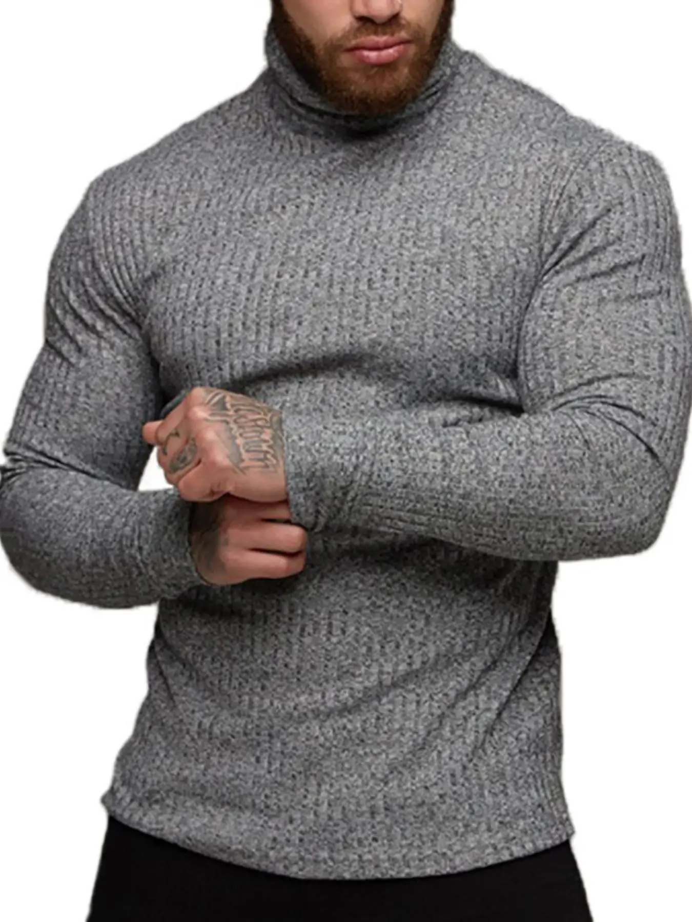 Men's Plain High Neck Sweater, Slim Casual Long Sleeve Ribbed Turtleneck Jumper for Fall & Winter, Fall Sweaters, Men's Going Out Outfit, Please Purc