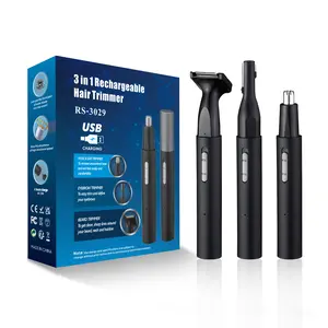 3-in-1 Rechargeable Nose Hair Trimmer for Women & Men - Painless Eyebrow/Facial/Ear Hair Remover, Waterproof Portable Grooming Kit with Dual Blades & Safety Guard (Black)