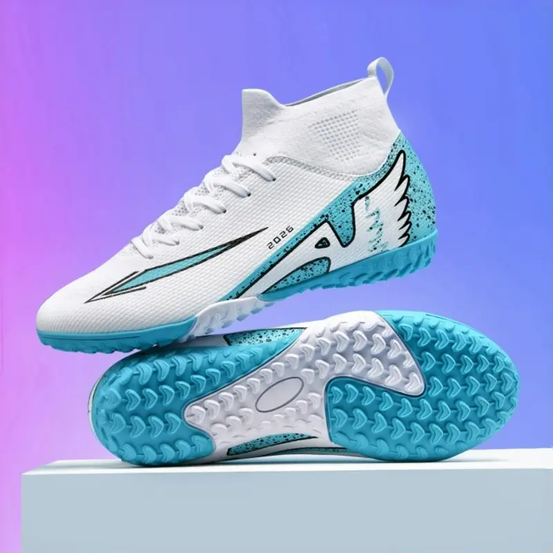 Men Women High Top, Anti-Slip Durable Outdoor Lawn Soccer Shoes, Super Grip Support, Fashionable Upper Material PU, TF Soccer Shoes, Soccer Boots, Soccer Footwear
