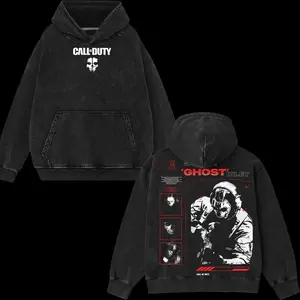 Superstyle Simon "Ghost" Riley Skull Mask Warrior Call of Duty: Modern Warfare II Edition Double Printed Oversize Lightweight Acid Washed Hoodie Game Series Graphic Design Top Cotton Streetwear Game Zone Hoodie Sweatshirt Clothes Menswear Womenswear
