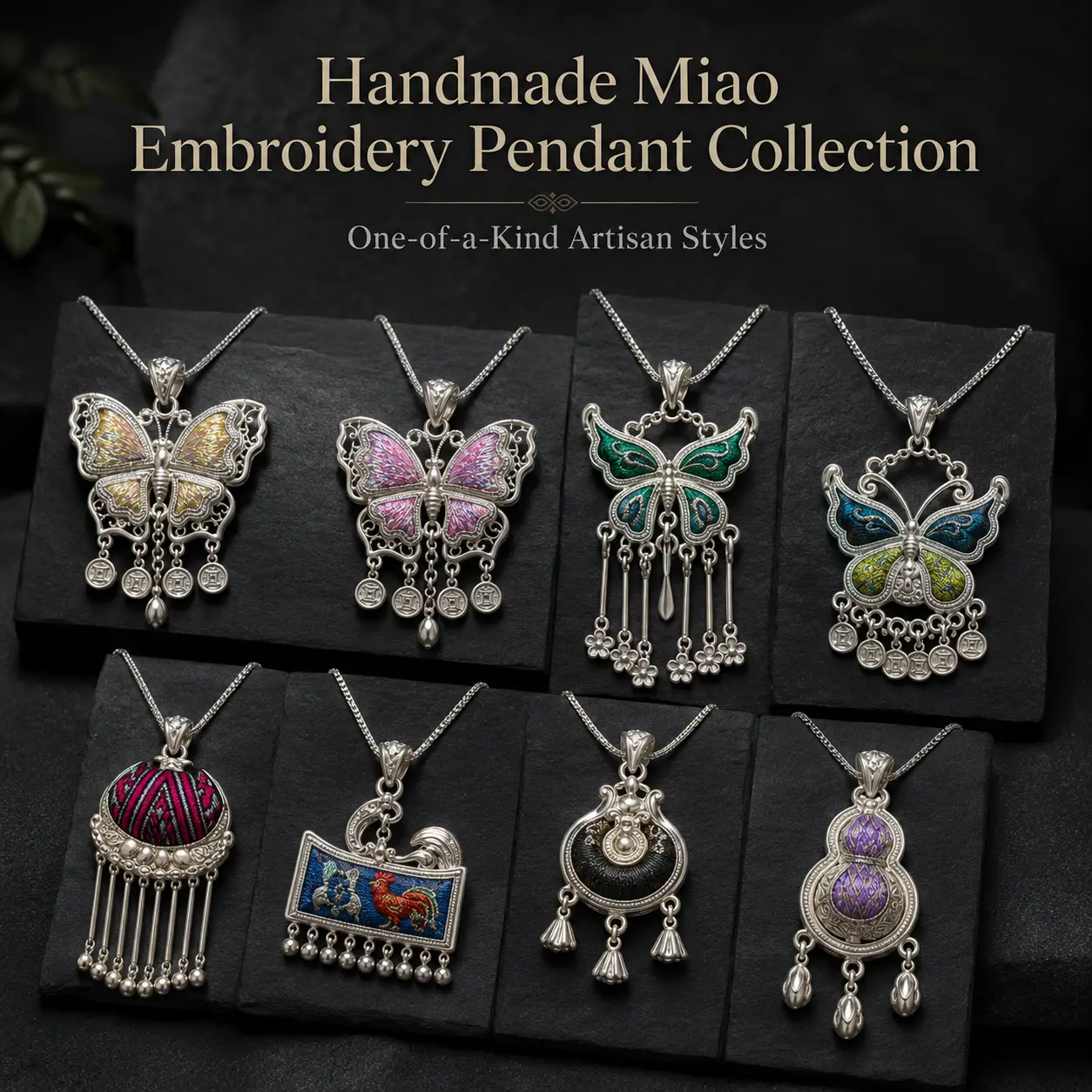 Handmade Butterfly Textile Pendants, Mixed Embroidery, Brocade and Dye Techniques, Distinctive Handmade Gift, Fabric, Charms & Pendants, Female, Handmade By Artisans