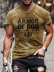 Men's Regular Fit Letter Print Round Neck Tee, Casual Short Sleeve Crew Neck T-Shirt for Summer, Fashion Men's Top for Daily Wear, Activewear Tee