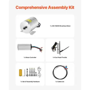 VEVOR 1800W Electric Brushless DC Motor Kit - 48V 4500rpm Motor with Upgraded Speed Controller and Foot Pedal Throttle Kit for Go Karts E-Bike Motorcycle Scooter DIY