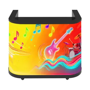 LED Curved DJ Booth, P2.5 GOB Indoor LED Digital Display Screen DJ Booth Table with Wheels, Portable LED Video Display Screen DJ Booth Facade with wheels, 170° Wide Viewing Angle