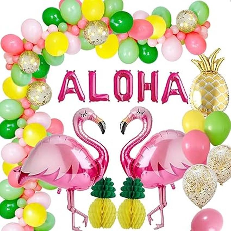 AcnA Hawaiian Party Decorations, Hawaii Balloons Decorations with Huge Flamingo Balloons,  Balloons Banner, Hawaiian Balloons for Aloha Hawaiin Theme Party Decorations Luau Beach Summer Birthday