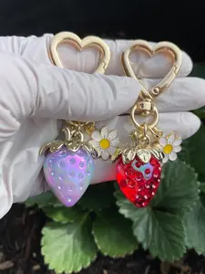 Cute Strawberry Keychain,Bag Charms,Kawaii Heart Flower Daisy Key chains Accessories Decor for Girls Purse Gift