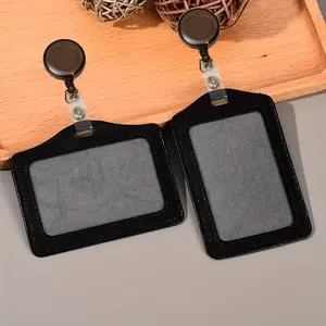 Portable PU Card Holder with Expandable Strap, Easy Pull-Out ID Card Case, Suitable for Horizontal and Vertical Use, Protects Business Cards, Retractable Badge Holder