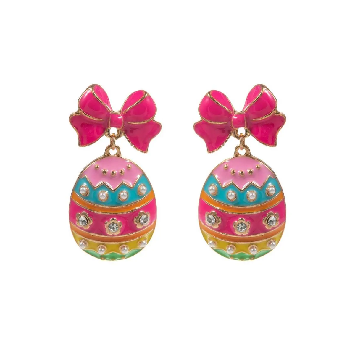Easter Egg Hot Pink Enamel Ribbon Titanium Post Earrings