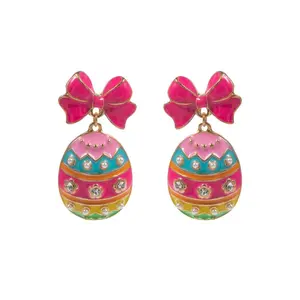 Easter Egg Hot Pink Enamel Ribbon Titanium Post Earrings