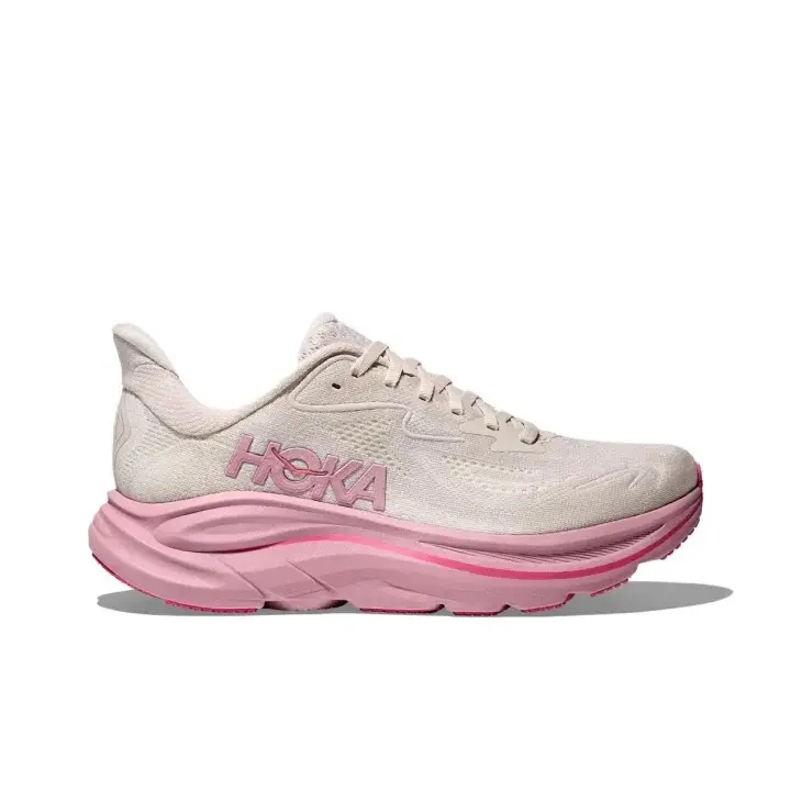Cream White Breathable Mesh Low-Top Running Shoes with Pink Thick Cushioned Midsole and Anti-Slip Rubber Outsole