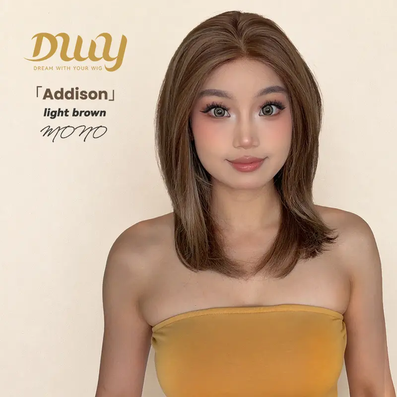 [Hot] Addison -DWY Mono Lace Front Free Part Mid-Length Brown with Highlights Straight Glueless Synthetic Wig for Women 7 Shades 16 Inches