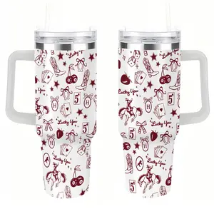 Lucky You 40oz Insulated Stainless Steel Cup with Handle Retro Cowboy Print Leakproof Lid Reusable for Women Men Ideal for Outdoor Everyday Use BPA-Free Lead-Free Food-Grade Drinkware