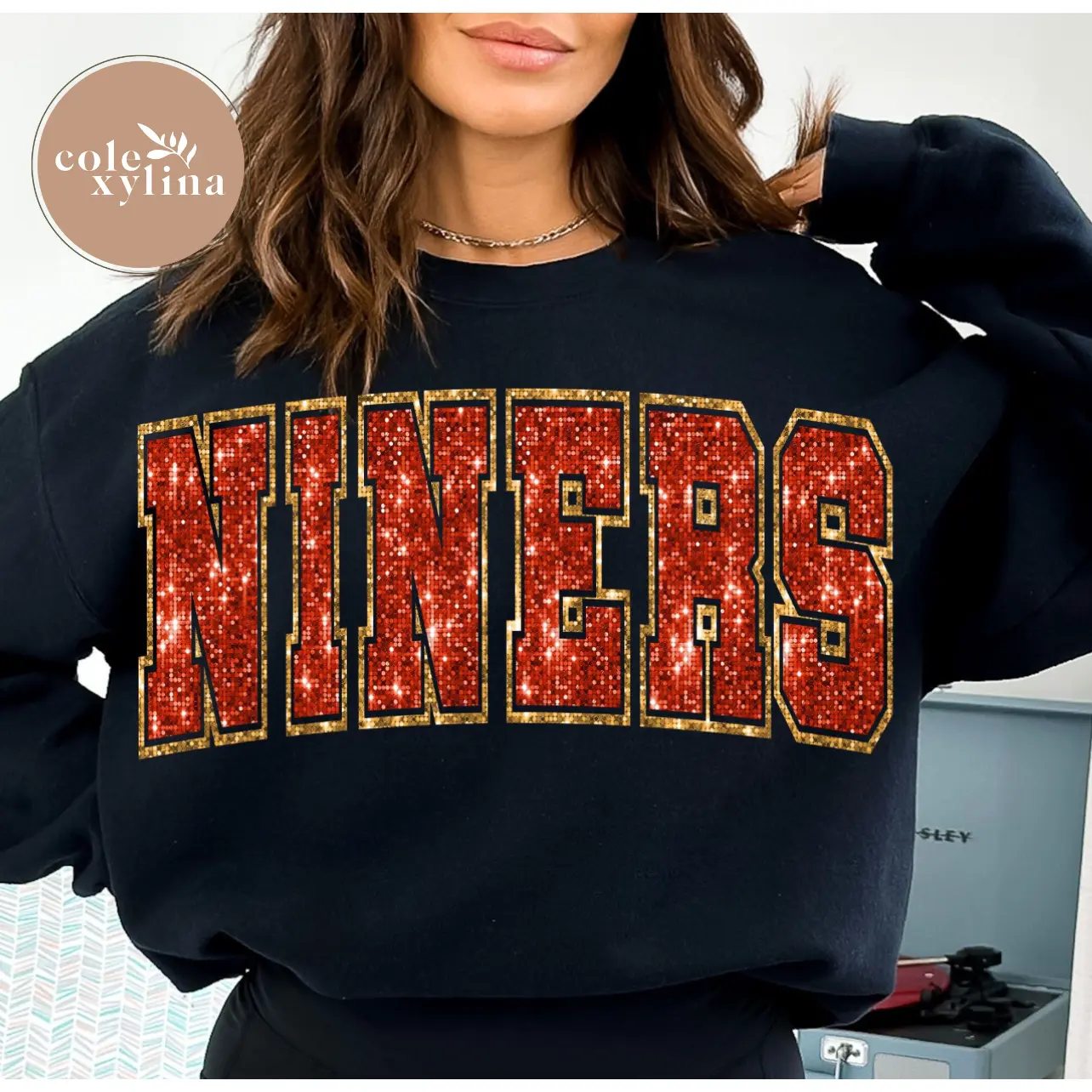 FAUX RED & GOLD GLITTER NINERS - DTF TRANSFER