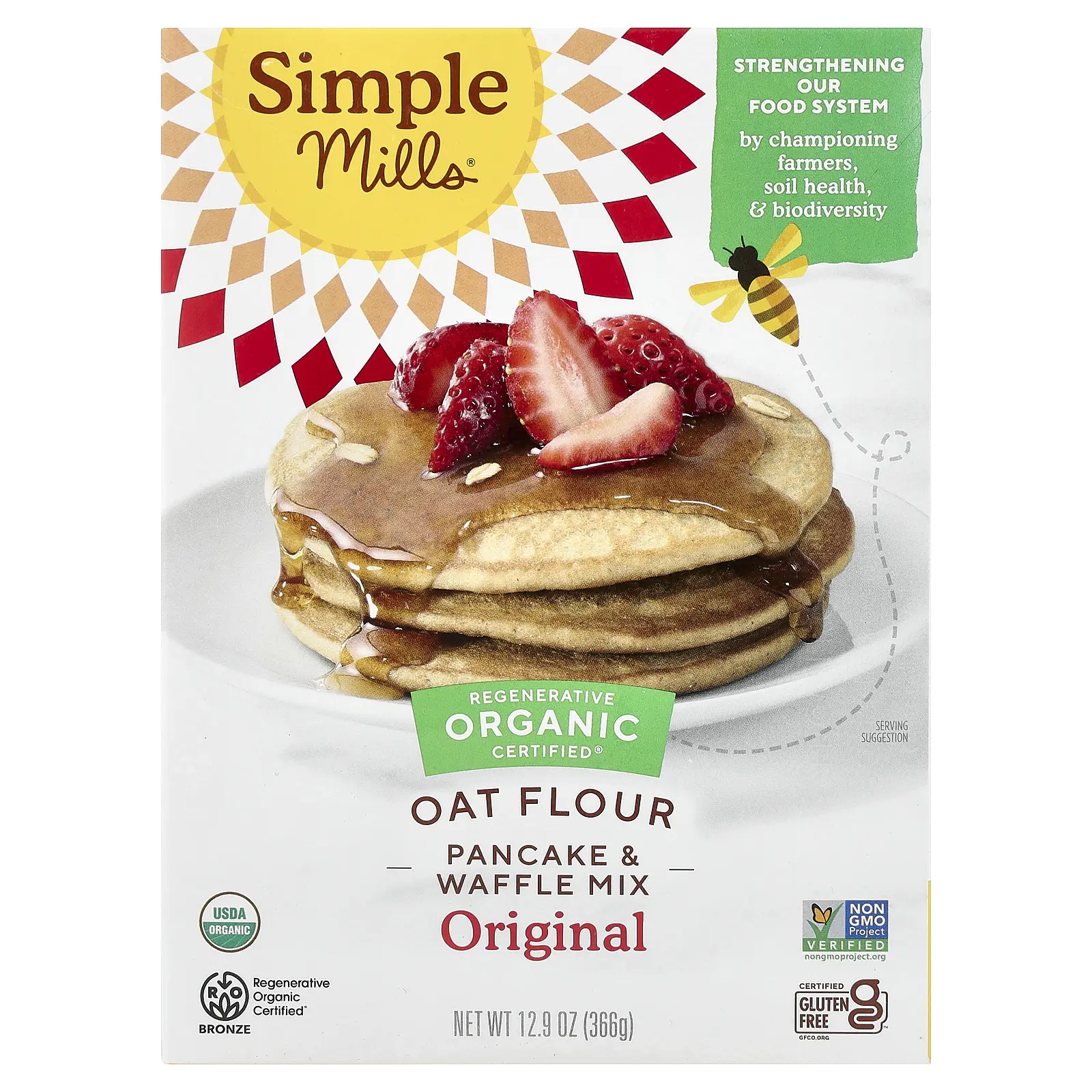 Simple Mills Organic Oat Flour, Pancake & Waffle Mix, Original, 12.9 oz (366 g)