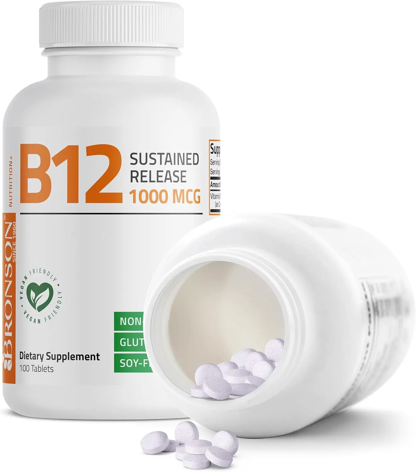 Bronson Vitamin B12 1000 mcg Sustained Release, Energy Support, 100 Tablets | Healthy Brain Function & Nervous System Support, Vegan, Non-GMO, Gluten-Free & Soy-Free