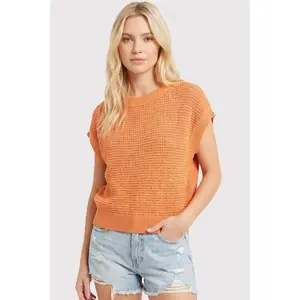Britteny Orange Open Knit Sweater Vest