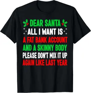 100% Cotton Funny Christmas Shirts For Women Men Adult Dear Santa T-Shirt