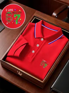 Men's Sport Polo Shirt, Geometric Print, Loose-Fit, Short Sleeve, Breathable Fabric, Casual Business Tee, Spring Summer, Gift Idea