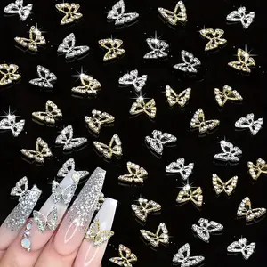 ‌24PCS Butterfly Nail Decorations - Gold/Silver 3D Nail Charms, Professional Nail Art Accessories for Festive & Party Nails
