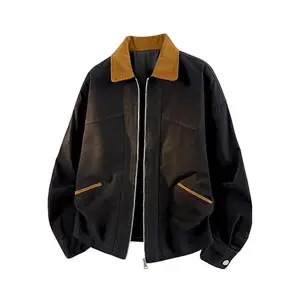 Men’s Beige & Black Striped Bomber Jacket – Casual zip-up stand-collar coat with full-zip closure, polyester shell and lining, regular fit for spring/fall outdoor activities and evening dates—versatile everyday jacket