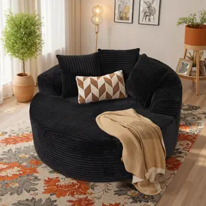 CAODOC 59" W Oversized Round Sofa Bed - Boneless&Modern O-Shape, Modern Deep Seat Couch with 3 Pillows, No Assembly Required, Plush Corduroy Fabric