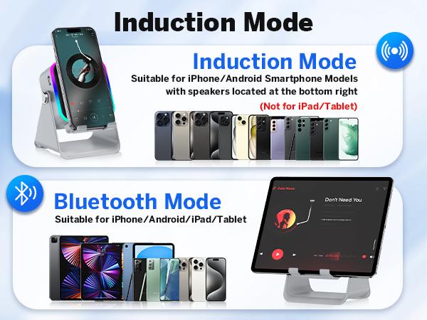 [SummerWins] 5-in-1 Wireless Induction Audio & Bluetooth Speaker with Phone Holder, 3500mAh Rechargeable Emergency Power Bank, 8 RGB Ambient Light, 360° Adjustable Mobile Tablet Stand– Gifts for Friends, Family