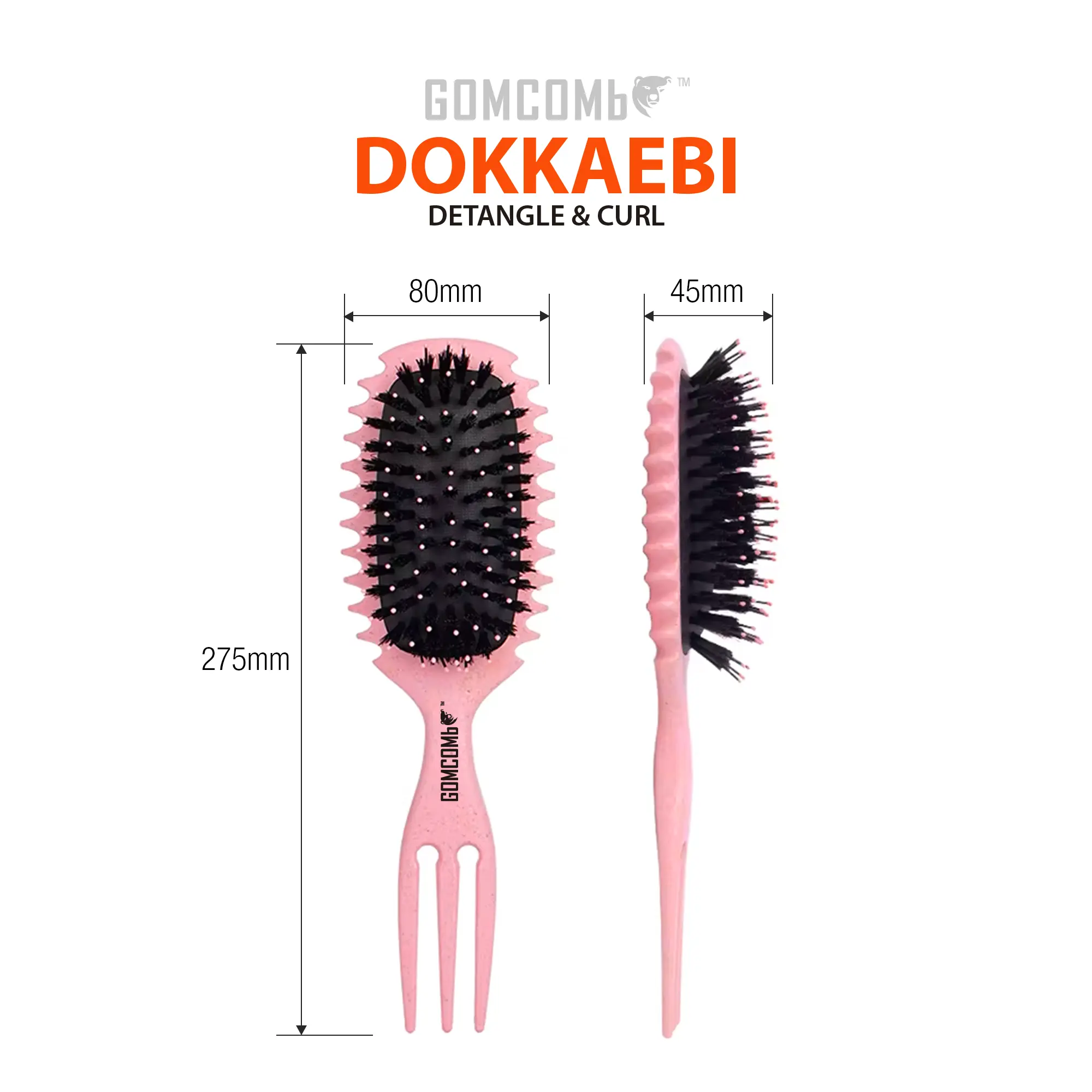 H2PRO GOMCOMb DOKKAEBI DETANGLE AND CURL HAIR BRUSH - PINK