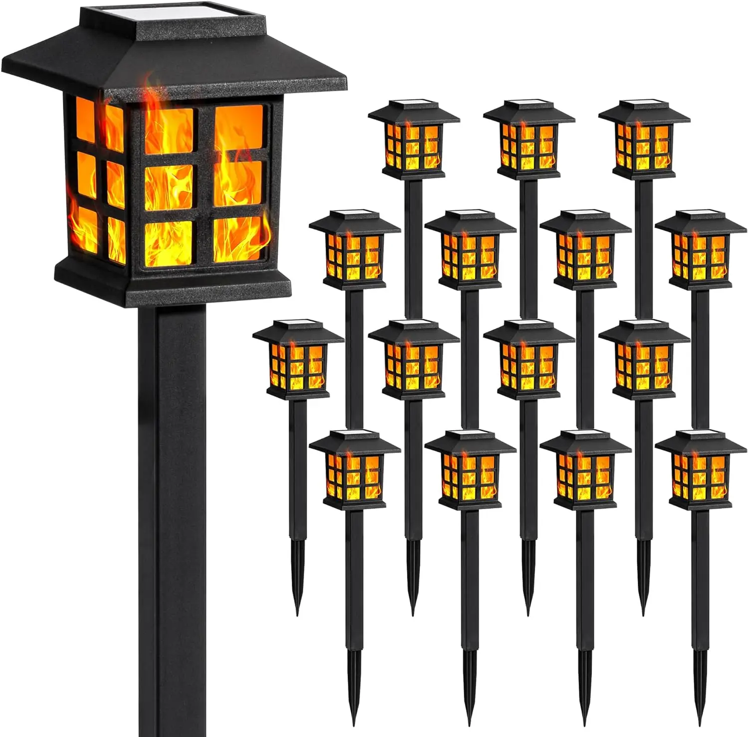 GIGALUMI Modern Flickering Flame LED Solar Outdoor Lights with Auto Shut-Off for Garden Use, Solar Garden Light, Outdoor Pathway Lighting