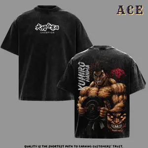 Yujiro Hanma Baki Anime Double Printed Vintage Washed Oversize Heavyweight Cotton Graphic T-Shirt Tee | Ogre Back Print Edition