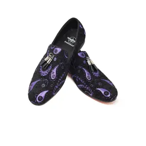 Luscious Paisley Tassel Loafers for Men - Leather Footwear Shoes Casual Purple Boy Women Bedroom Flat Tactical
