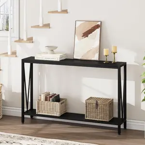 Industrial Console Table with Storage, Slim 2-Tier Sofa and Entryway Table for Living Room and Hallways