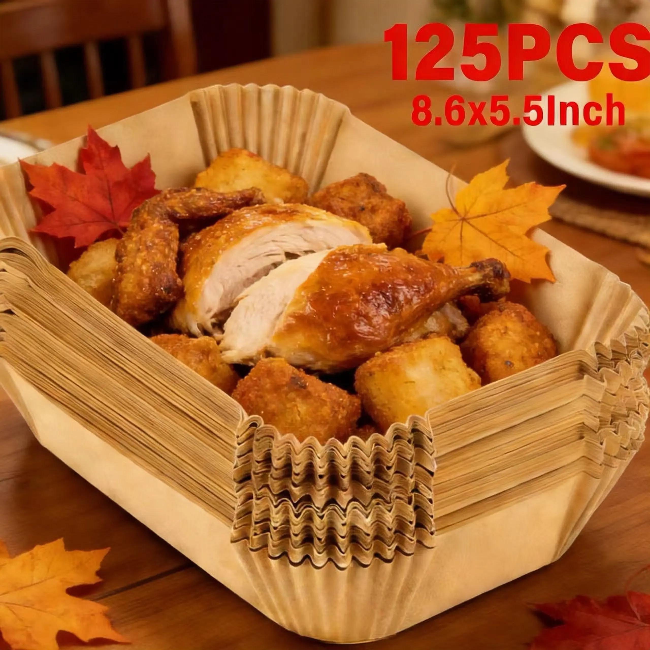 Disposable Rectangle Air Fryer Liners - 8.6x5.5in 125 Pcs Heavy-Duty Nonstick Parchment Paper, Eco-Friendly, Degradable, Heat-Resistant, Non-Toxic, Oil-Proof, Dual Basket Fit, Messfree Fry Kitchen Essential for Busy Homes